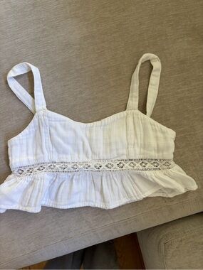 ROXY XS White Cotton Crochet-Trim Crop Tank Top